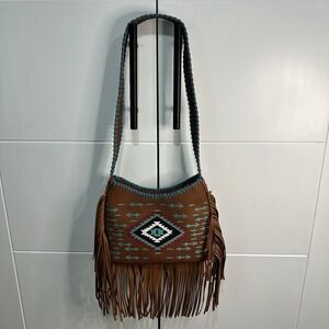 Montana West Purse Pebbled Leather Brown W/Fringe Whip Stitch Accent Western NWT